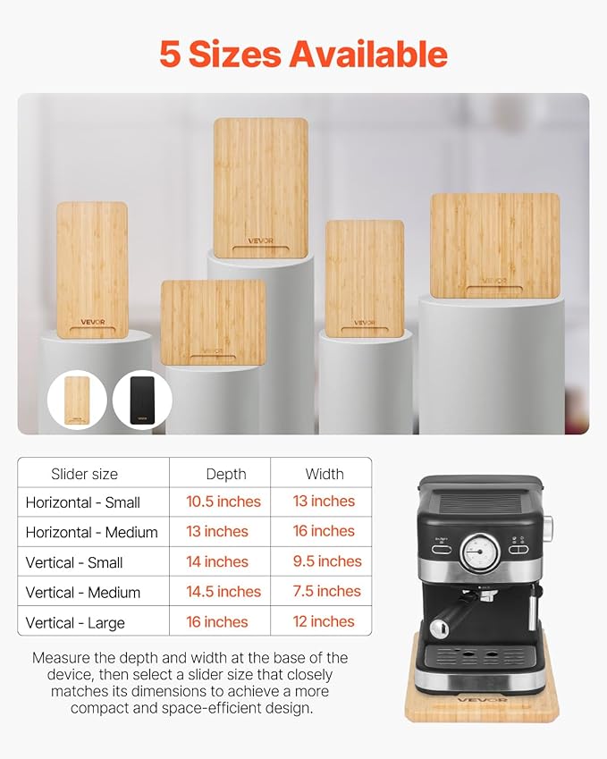 VEVOR Appliance Slider, Small 14.5 x 7.5-inch, Rolling Sliding Tray with Rubber Wheels & Hollow Handle, Easy to Clean, Appliance Rolling Tray for Coffee Maker, Kitchen Countertop, Natural Wood