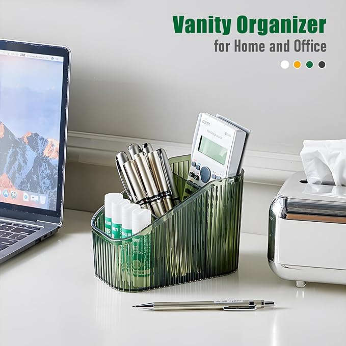 Black Makeup Brush Holder for Vanity, Bathroom Countertop Organizer 6 Cups, Toiletry Storage & Display for Skincare, Perfume, Hairbrush, Sunglasses & Desk Accessories