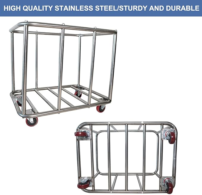 Large Laundry Cart with Wheels,Commercial Stainless Steel Heavy Duty Service Cart Laundry Hamper for Hotel/Home/School/Resort