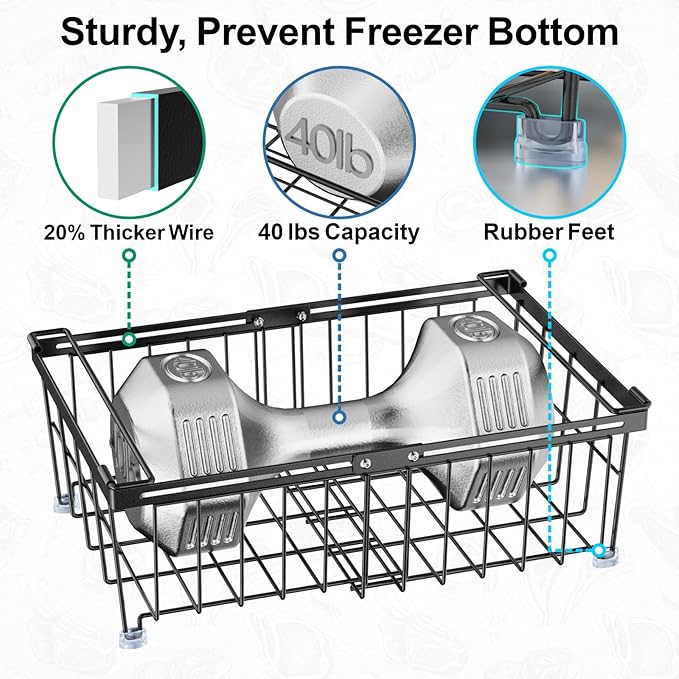 iSPECLE Chest Freezer Organizer Bins - Fit 10 to 20 Cu.FT Deep Freezer, 6 Pack Large Expandable Stackable Bins Sort Frozen Food Easy to Get Food from Bottom without Digging, Better Ventilation, Black