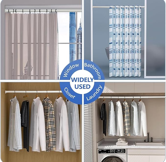 Closet Rod, 17 to 82 Inch Closet Rods for Hanging Clothes, Heavy Duty Adjustable Closet Hanging Rod Bar White Closet Poles for Wardrobes, Closet, Bathroom, Windows,1.3 Inch Diameter