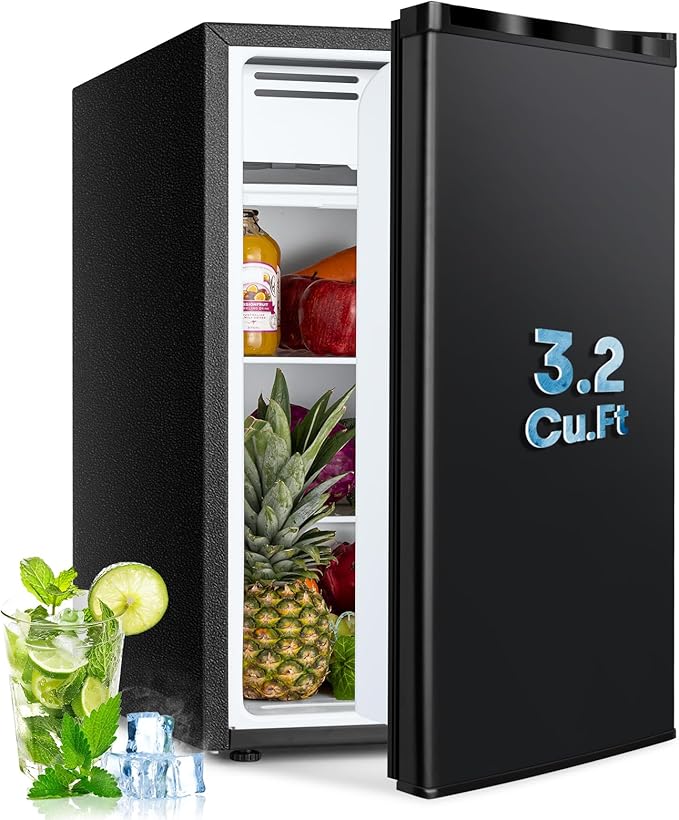 Compact Refrigerator 3.2 Cu.Ft Mini Fridge with Freezer, 7-Temperature Settings Single Door Compact Refrigerator, Adjustable Thermostat & Removable Shelves for Dorm Apartment (1 Door)