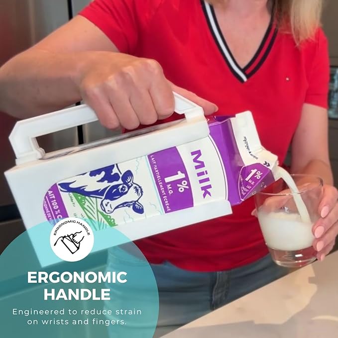 Carton Caddy XL Half Gallon Milk Carton Holder with Handle, Juice Box, Soda Bottle and Milk Half Gallon Holder with Handle, Rust Free, Dishwasher Safe, Reusable, Easy to Clean, Ergonomic (2 Pack)