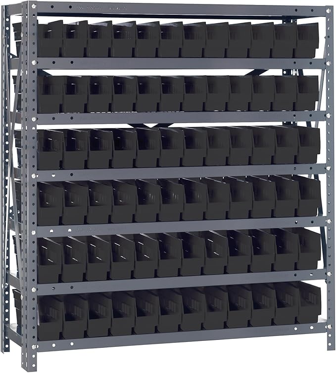 Quantum Storage Systems 1239-100BK Steel Shelving Unit with 4" Shelf Bins, 12" D x 36" W x 39" H, Black