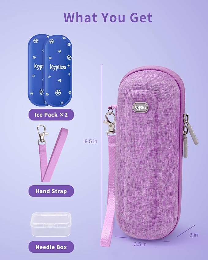 Krypthos Insulin Cooler Travel Case, Diabetes Travel Bag with 2 TSA Approved Ice Packs, Portable Medication Organizer for Diabetic Insulin Pens, Vials & Syringes for Travel & Daily Use (Violet)