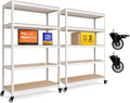 HOMEDANT House White 5-Tier Metal Boltless Rolling Cart Shelf Rack Casters Heavy Duty Wheel Shelving Unit Adjustable Storage Shelves Organizer Shelf Kitchen Garage 48.1" W x 18.5" D x 75.4" H 2Pack