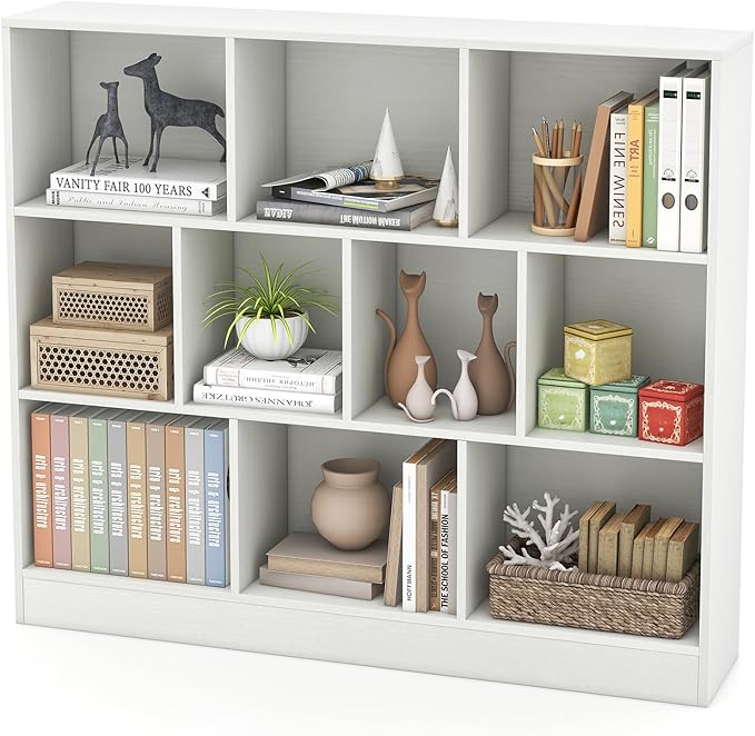 Giantex 10 Cube Bookcase, 4-Tier Freestanding Bookshelf w/ 10 Open Compartments, 2 Anti-Tipping Kits, Modern Display Cabinet, 41" Wood Cubby Storage Organizer for Living Room, Bedroom, White