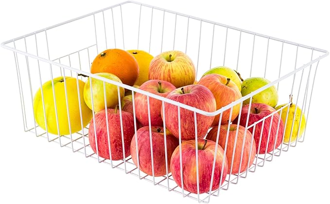 Freezer Organizer Bins - 3 Pack Stand Up Freezer Baskets for 16，17，21 cu.ft Upright Freezer, Wire Storage Baskets with Built-in Handles, Easy to Access Frozen Food Allow Air Circulation, White