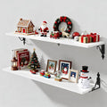 Fun Memories 36 Inches Floating Shelves, Rustic Long Wall Shelves, 8 Inch Deep Book Shelf Wall Mounted with Bracket, Wide Display & Storage Shelves for Living Room, Bathroom, Bedroom, White, Set of 2