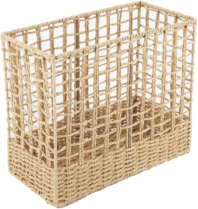 YRMT Magazine Holder Paper Rope Woven Storage Basket for Magazines, Newspapers, Books Decorative Folder Organizer Bin for Home Office