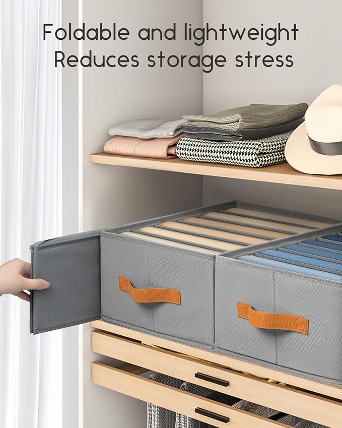 Closet Organizers and Storage - Fabric Clothes Organizer with Handles, Foldable Jeans Organizer for Clothes, Drawer Organizer for Shirts, Bra, Sweater, Scarf, 8 Pack, Grey