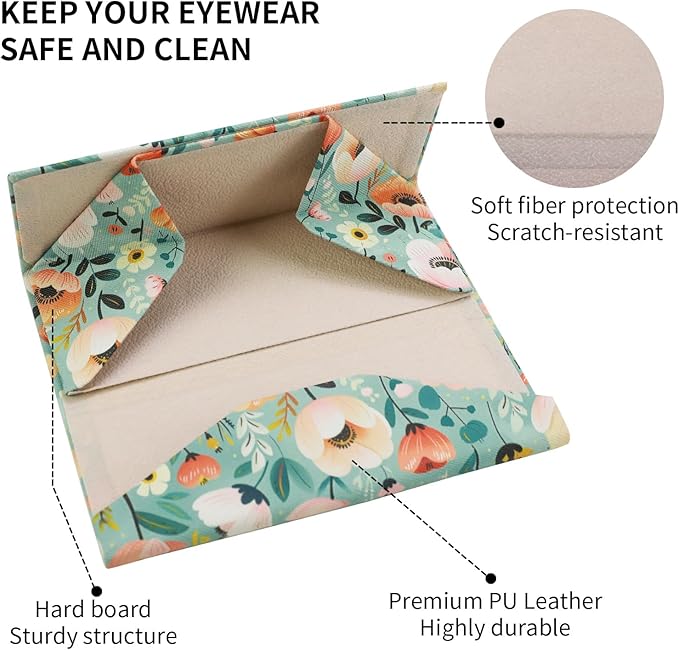 Foldable Glasses Case, Magnetic PU Leahter Sunglasses Case, Cute Hard Shell Folding Eyeglass Cases for Women Kids