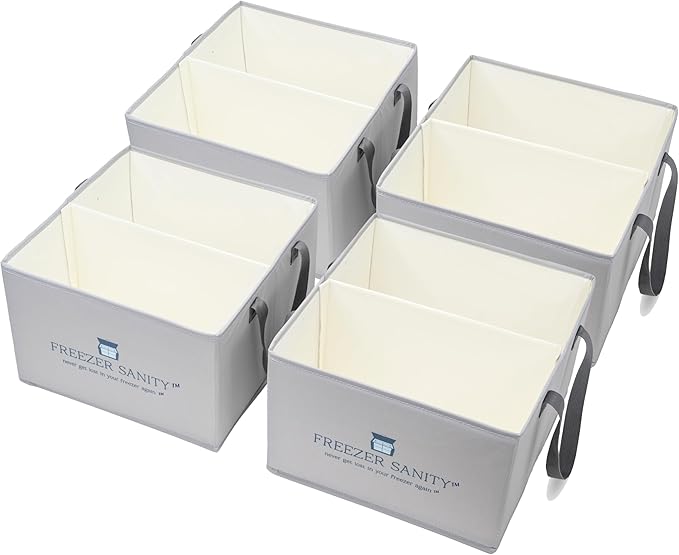 The Original Chest Freezer Organizer Bins, Stackable Storage Organizers, Deep Freezer Dividers, Handles, Heavy-Duty, Water-Proof (4 Pack Regular 15x14x9)