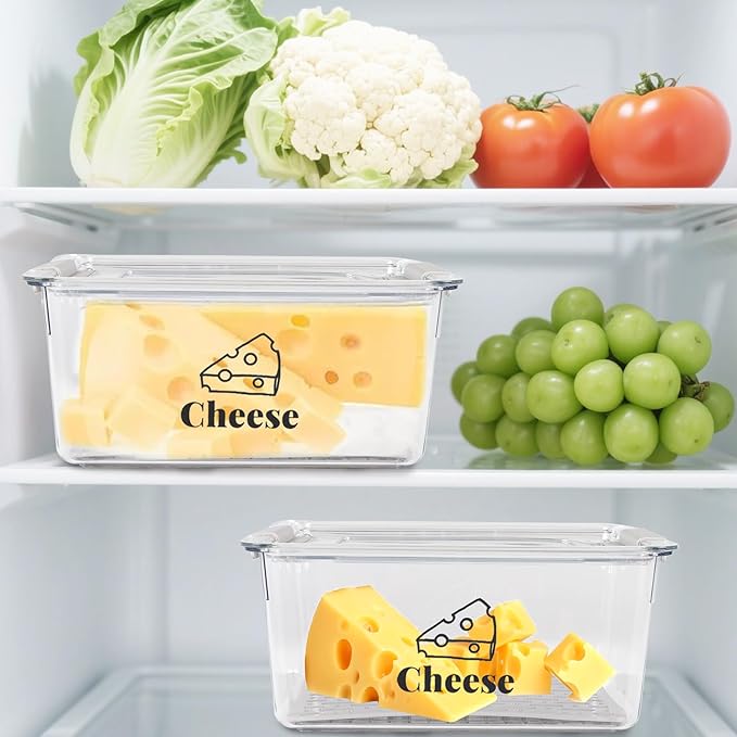 Cheese Holder Food Storage, Airtight Cheese Storage Box with Lid- Non Toxic, Lunch Meat Storage Sandwich Ham Cheeses Salami Sliced Turkey for Refrigerator to Keep Food Fresh,Clear-2Pack