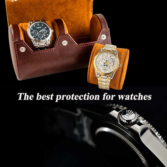 MR.OKAY 2 Watch Travel Case- Classic Leather Watch Case With Perfect Texture.Portable Watch Roll Or Organizer For Storage And Display. Luxury Gifts For Men, All Handmade by Artisans.