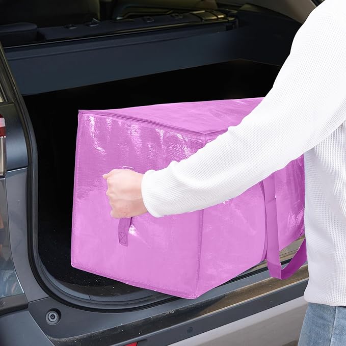 TICONN 2 Pack Extra Large Moving Bags with Zippers & Carrying Handles, Heavy-Duty Storage Tote Moving Boxes for Space Saving (2 Pack, Pink)