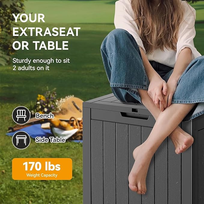 32 * 2 Gallon Outdoor storage deck Box Waterproof ，garden tool,backyard cushion,poolside toy storage,Small delivery boxes for outside,Two Boxes/set,Wood-like Striped BLack
