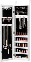 Giantex Jewelry Armoire with Full Length Mirror, Wall and Door Mounted Jewelry Cabinet Organizer with Magnetic Door, Large Storage for Earrings, Rings, Necklaces & Accessories, White