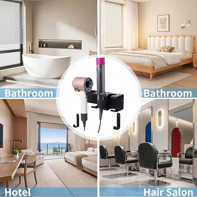 Hot Tools Organizer Wall Mount, Hair Tool Organizer, Hair Dryer Holder Wall Mounted for Blow Dryer, Curling Iron Black Curling Iron Holder 3 in 1 Modern Storage with 3M Adhesive for Bathroom, Vanity