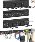 48 Inch Garage Storage Rack, Heavy Duty Wall Mount Organizer with 3 Metal Track Rails and 16 Hooks, Compatible with Pegboard and Slatwall, Black