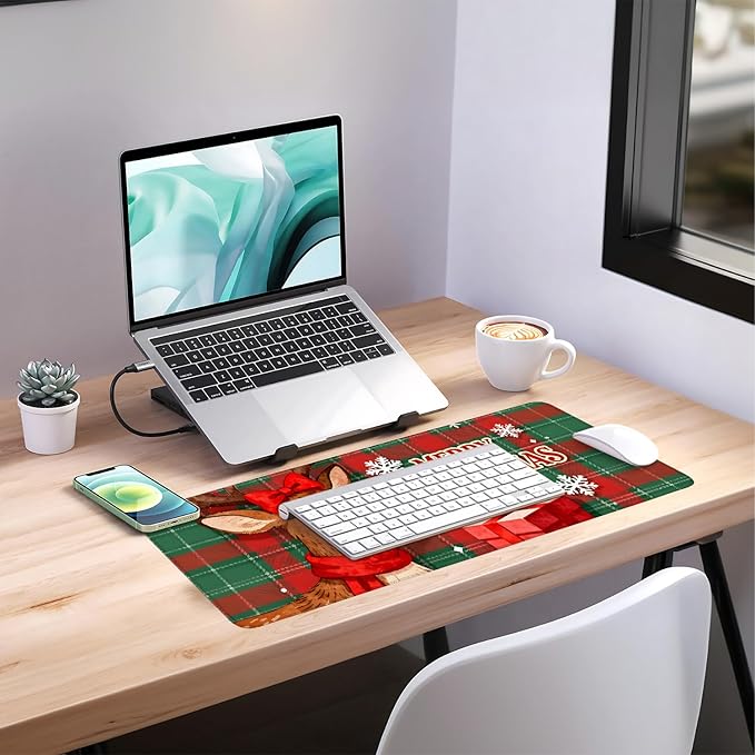 Merry Christmas-Elk Gaming Mouse Pad 31.5"x11.8"Desk Mat Anti-Slip Rubber Base & Durable Stitched Edges for Gamers Smooth Mouse Writing Surface for Desk Office/Home
