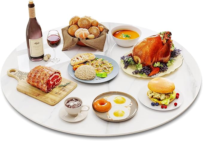 31.5" Lazy Susan Turntable – 360° Sinteredstone Silent Anti-Slip Turntable, Table Top Centerpiece for Kitchen, Pantry, Spice Rack, Refrigerator & Dining Table, White