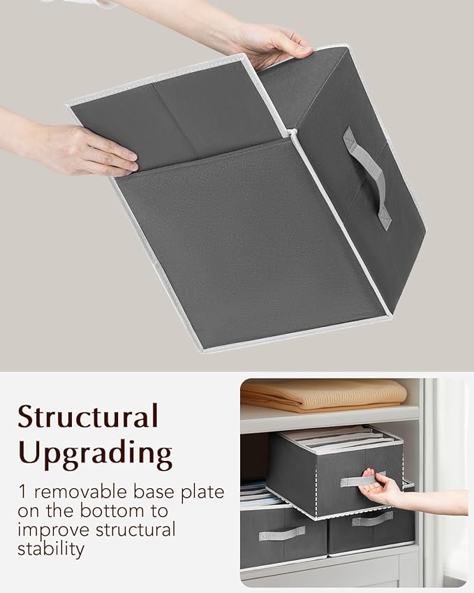 Clothes Organizers and Storage - Fabric Jeans Organizer with Handles, Foldable Drawer Dividers for Clothes, Closet Shelf Organizer for Shirts, Bra, Sweater, Scarf, 6 Pack, Dark Grey