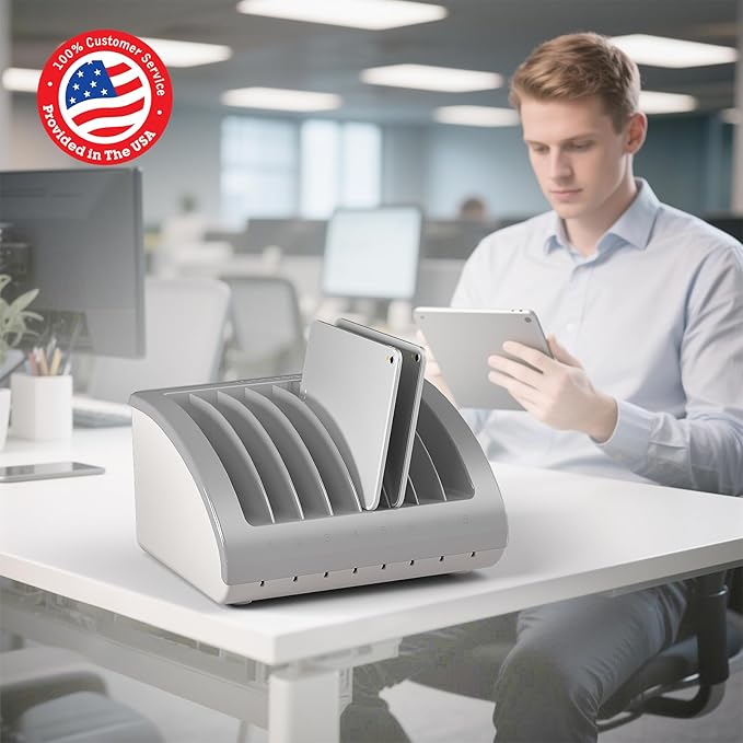 POCHAR 8-Device Universal Charging Station for Laptops & Chromebooks – Classroom Organization for iPads, Tablets & More, Ideal for Schools & Offices