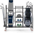 GYMAX Golf Bag Organizer, Golf Storage Garage Organizer with Lockable Wheels & Golf Club Side Pockets, Extra Large Golfing Equipment Rack for Golf Accessories Garage Organizer
