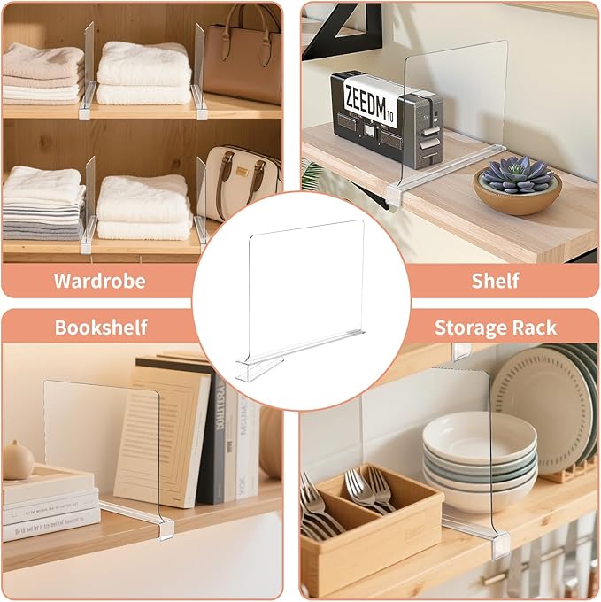 15 Pack Clear Shelf Dividers for Closets, Acrylic Dividers for Shelves, Closet Shelf Divider for Organization,Organizers & Separators for Shelf Storage, Home Closets, Cabinets