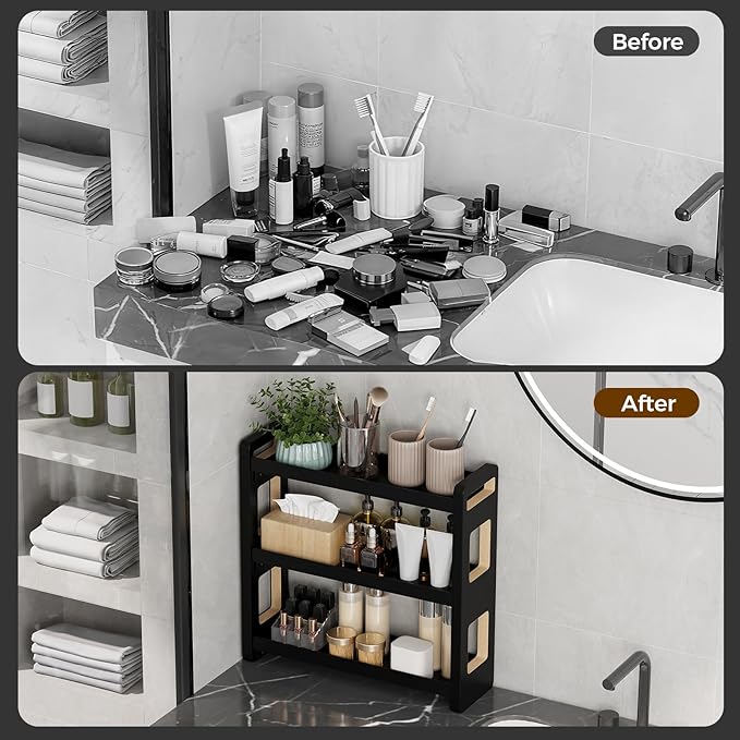 Bathroom Counter Organizer,Bathroom Counter Shelf,Bathrooms Organizers,Under Sink Organizer,Cologne Organizer For Men,Cologne Stand,Spice Rack,Cabinet Organizers(Black 3 Tier)