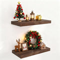 Fun Memories 16Inch Floating Shelves for Wall 2 Pack Shelves for Bedroom|Kitchen|Bathroom Wall Mounted Rustic Wood Floating Shelf with Invisible Brackets for Books|Storage|Decor, Walnut