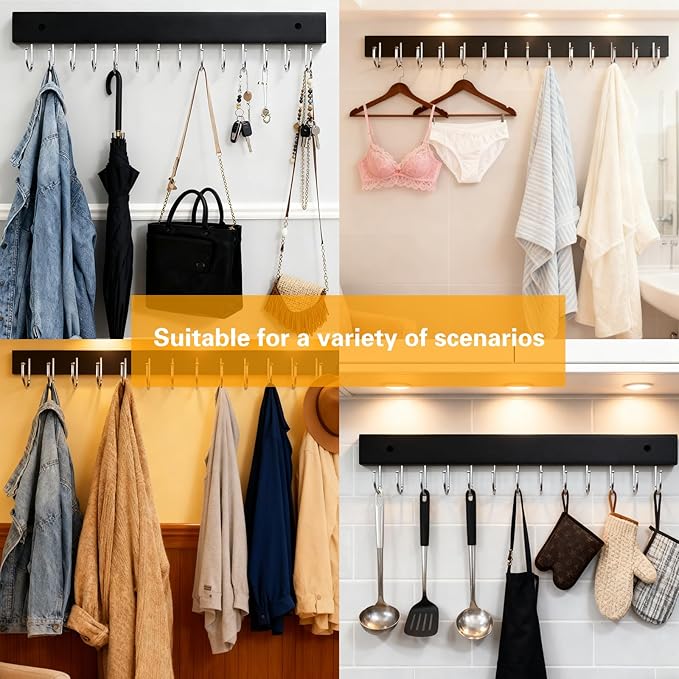 Hanging Jewelry Organizer, belt hanger with 14 Rotating 180° Coat Rack, 14.5in Key Holder for Keys, Necklaces, Ties, Bag