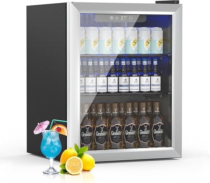 70 Can Mini Fridge - 1.7 Cu.Ft Beverage Refrigerator with Reversible Glass Door for Soda Wine Beer, Adjustable Temperature Control for Home Office Bar, Silvery(40-61 ℉)