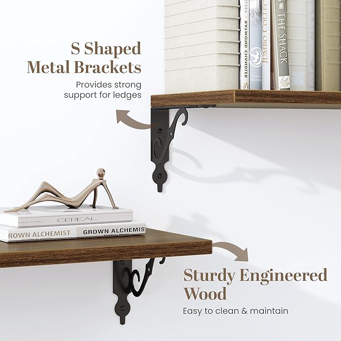 Fun Memories 55 Inch Floating Shelves, Long Floating Shelves Wall-Mounted, 8 Inch Deep Bookshelf with Bracket, 55" W x 8" D Shelves for Wall Display & Storage, Walnut, Set of 2