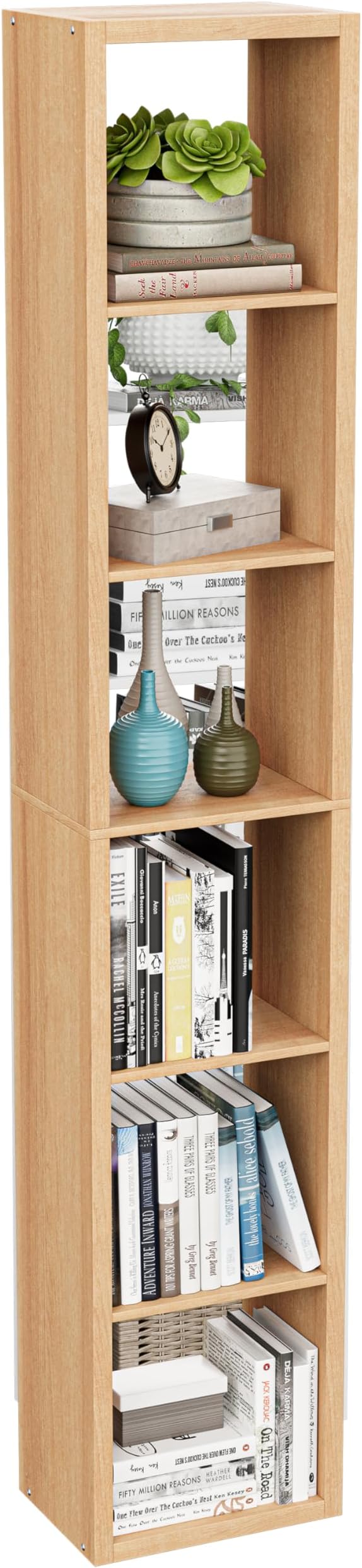 Tall Cube Storage Organizer Bookcase, 6 Tier 11 inch Open Back Cubical Shelf with Thickened Border, Display Bookshelf for Living Room, Home Office, Sturdy Room (Natural Oak, 6 Cube,Vertical)