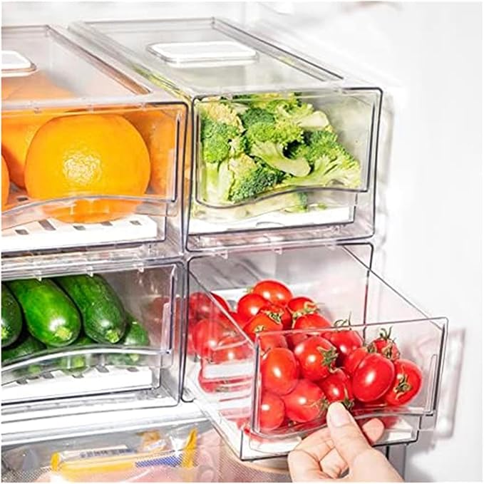 2X Refrigerator Organizer Bins With Pull Out Drawers Fridge Produce Drawer Set，Compatibility For Save Vertical Space-B09B