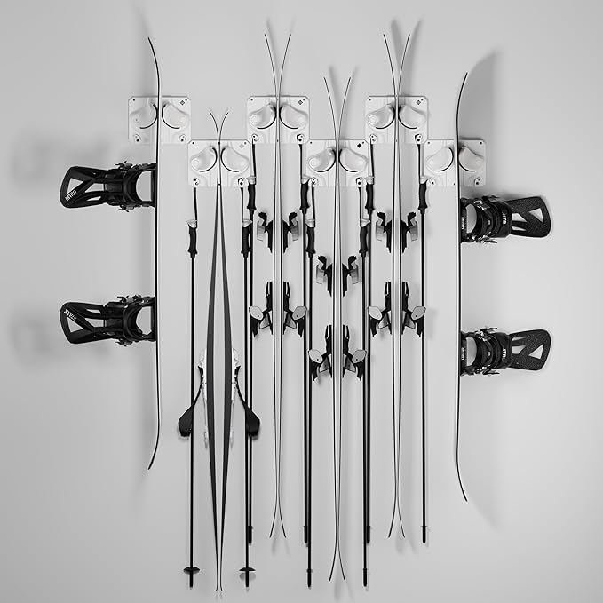 Gravity Grabber - Ultimate Ski & Snowboard Wall Rack | Secure, Non-Slip Storage | Fits Any Ski/Board | Garage Organization | Ski Storage Rack | Snowboard Storage Rack | Winter Gear Organizer | 6 Pck