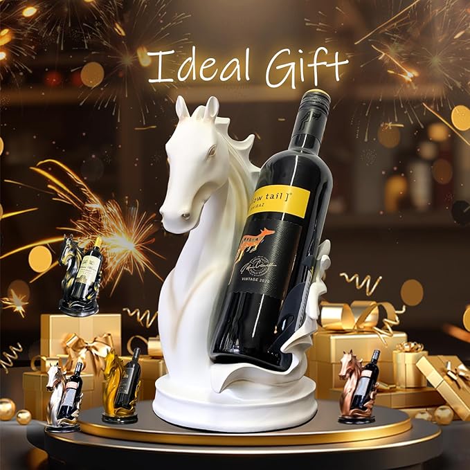 Wine Bottle Holder Wine Racks Tabletop Horse Statue as Home Kitchen Wine Cellar Decorative Storage Organizer, Horse Sculpture Horse Decor Horse Wine Gifts for Women (White)