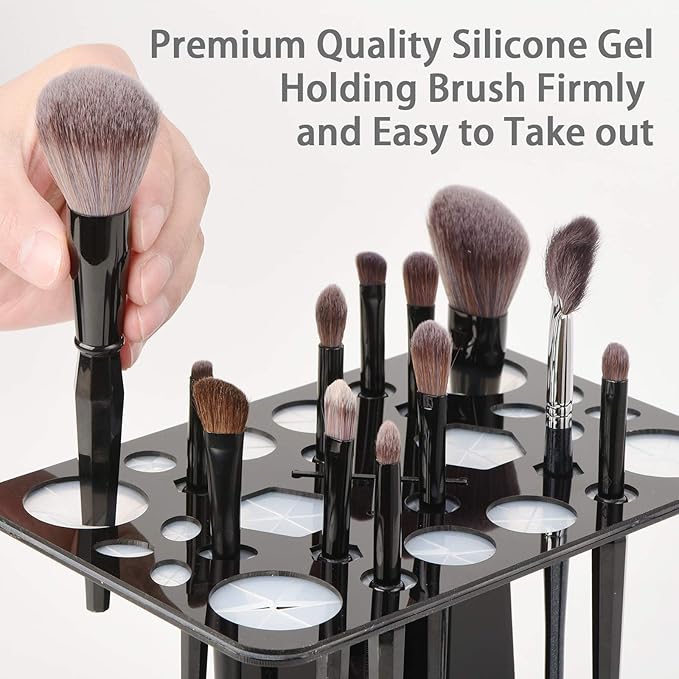 Acrylic Drying Rack for Brushes, Collapsible Stand with 28 Slots for Nail, Paint, and Makeup Brushes – Black, Unisex, Ideal for Artists and Enthusiasts