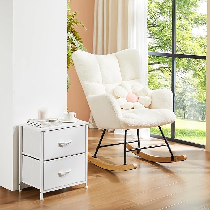 DUMOS Nightstand Small Dresser with 2 Fabric Drawers Side Tables Bedroom End Table Kids Bedside Storage Furniture for 20 inch Tall Night Stand for Closet, Entryway, College Dorm, White