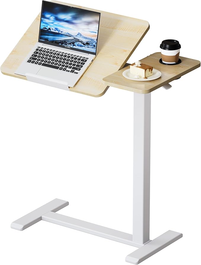 BZIUM Overbed Bedside Table with Hidden Wheels, Adjustable Medical Tilt Top Hospital Bed Table Over The Bed, Rolling Desk Mobile Standing Desk for Hospital&Home Use (Maple)