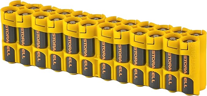 AA Battery Storage Caddy by Storacell, Yellow - Holds 24 Batteries (Not Included)