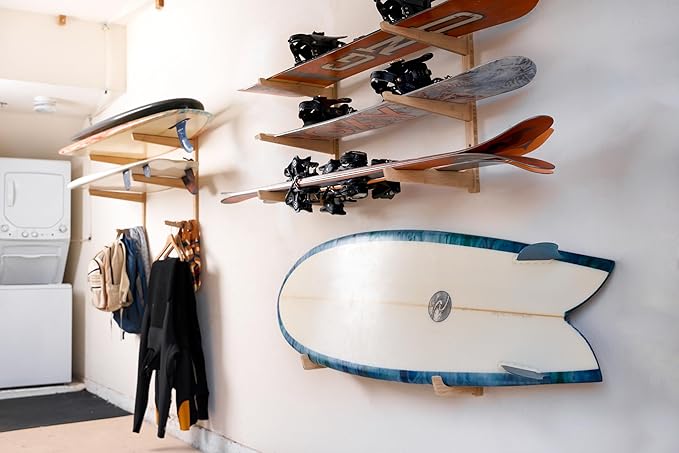 Surfboard Wall Mount, Suitable for Longboards and Shortboards, Snowboards, Beautiful Bamboo Storage Rack, Works for Indoors and Outdoors Display (Amber), Standard