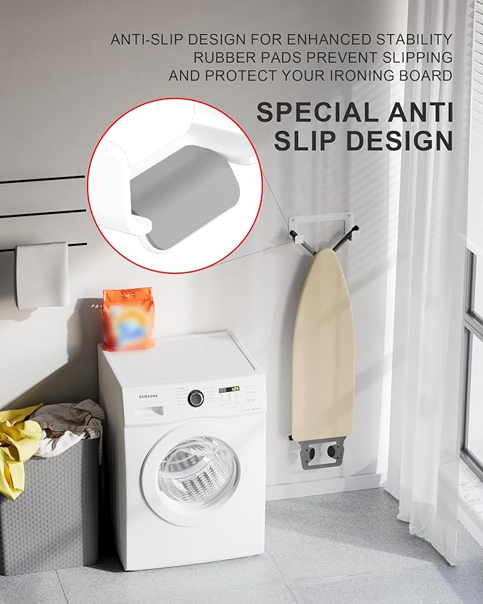 Extra Large Ironing Board Hanger Wall Mount Stainless Steel, Y T Leg Ironing Board Holder Wall Mount for Laundry Room, Iron Board Hooks for Wall Heavy Duty, White