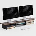 Dual‑Tier Monitor Stand Riser with Drawers, Desktop Organizer Shelf Storage for Computer Screen 2 Monitors, Supports for PC Computer Monitor, Printer, Heavy TV Riser Brown and Black