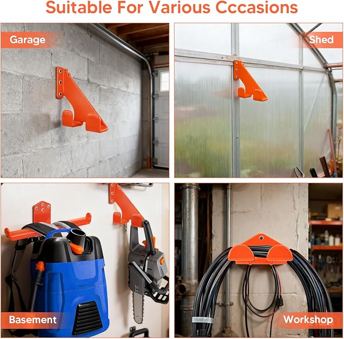 3 Pack Heavy Duty Garage Storage Hooks - Wall Mount Hangers for Weed Eater, Chainsaw, Backpack Leaf Blower - Steel Utility Tool Organizers for Garden Shed
