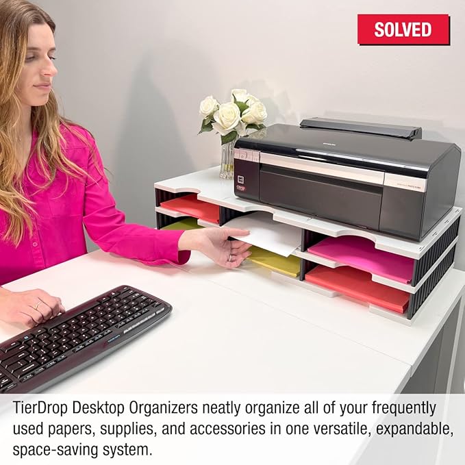 Ultimate Office TierDrop Desktop Organizer Document, Forms, Mail, and Classroom Sorter with Optional Add-On Tiers for Easy Expansion (Gray w/Black, 6-Compartment Unit)
