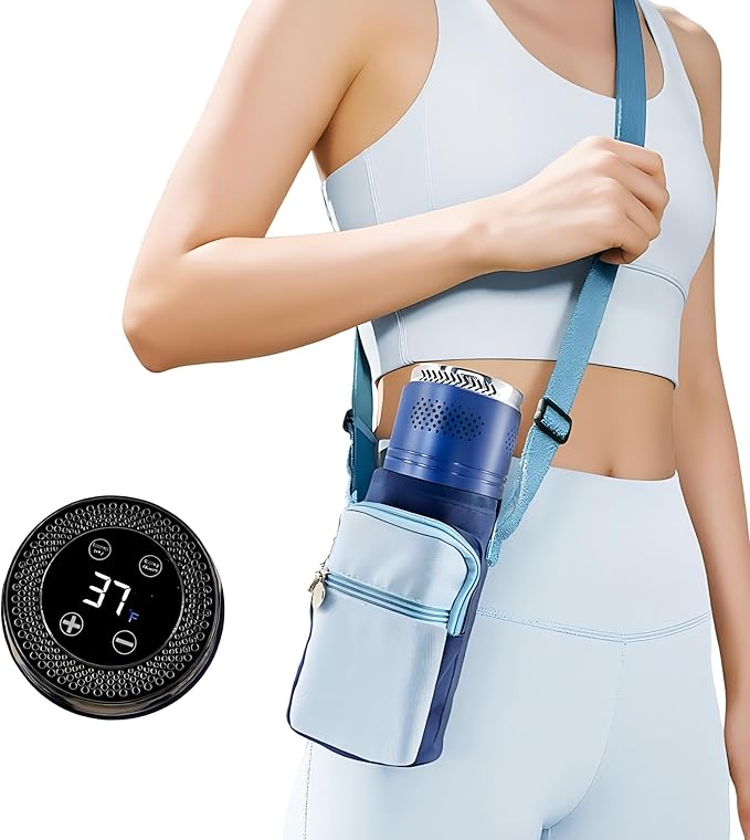 Insulin Cooler Travel Case for 4 Pens,Medication Cooler for Travel with Temp Display&Ice Packs，Diabetic Insulin Case with Portable Cup Sleeves，Supports Mobile Power Cooling，TSA Approved(Blue)