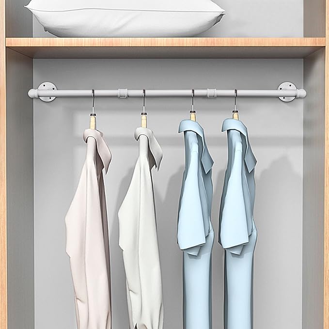 Industrial Iron Pipe Clothes Hanging Bar DIY Wall-Mounted Garment Rack Heavy Duty Clothing Rack for Bedroom, Laundry Room, Closet Storage (White 40 inch)